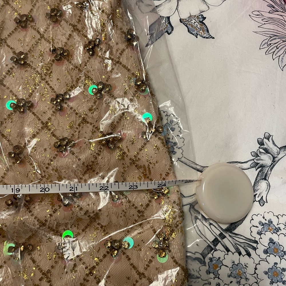 Anthropologie Gold-Beige Beaded V-Neck Midi Dress - Picture 10 of 12